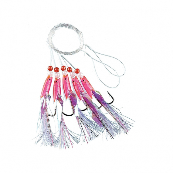 Fladen Pink Rubber w. white Feathers 5 Hooks in the group Lures / Sea Fishing Lures / Flasher Rigs & Sea Fishing Rigs at Sportfiskeprylar.se (1201-1-0r)