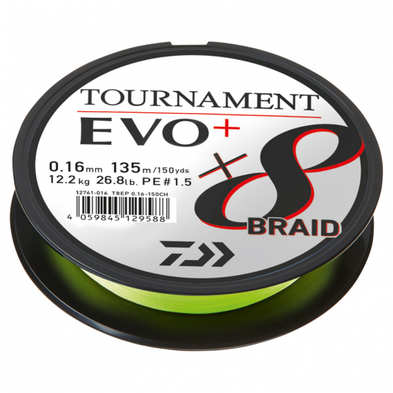 Daiwa Tournament X8 Braid Evo+ Chartreuse 135m in the group Lines / Braided Lines at Sportfiskeprylar.se (216401r)