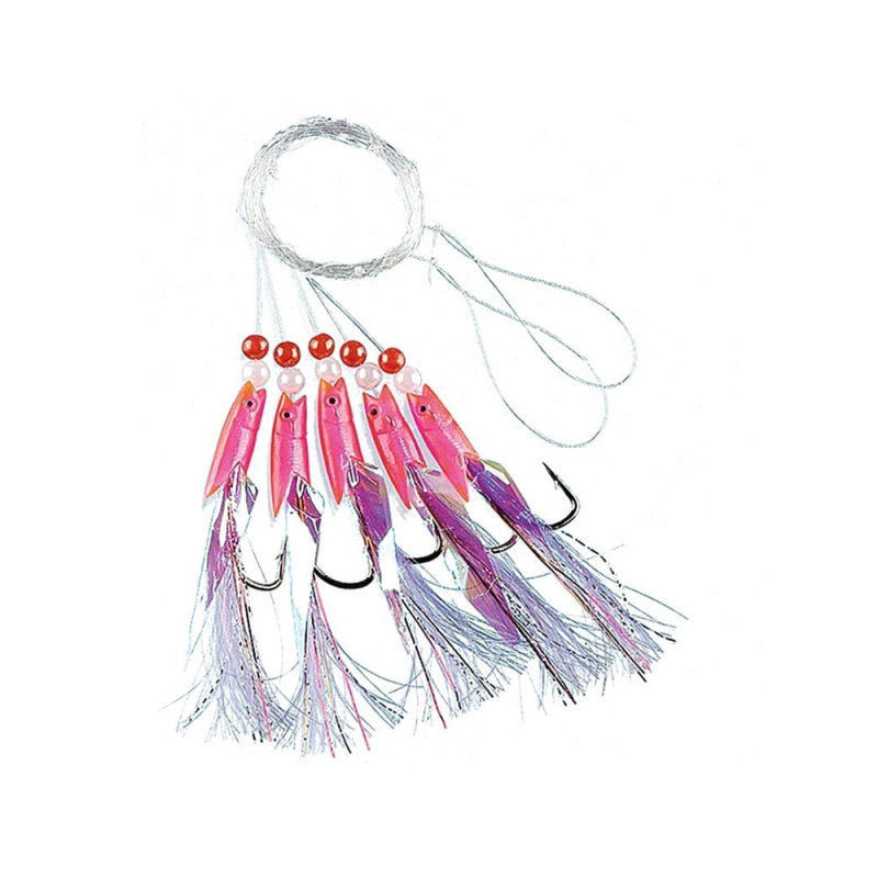 Fladen Pink Rubber w. white Feathers 5 Hooks
