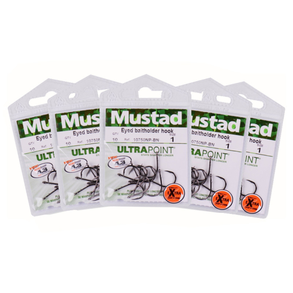 Mustad Eyed Baitholder Hook Pack x5 in the group Hooks & Terminal Tackle / Hooks / Specimen Hooks at Sportfiskeprylar.se (MUSTADEYEDBAITHOLDERPACK)