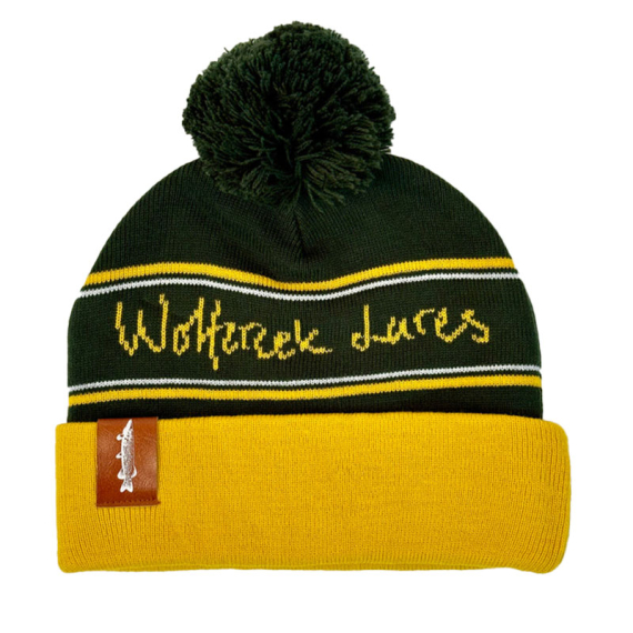 Wolfcreek Classic Logo Pom Pom Beanie - Mustard/Green in the group Clothes & Shoes / Caps & Headwear / Beanies & Hats at Sportfiskeprylar.se (WCL-05-POMPOM-01-MUST-GRN)