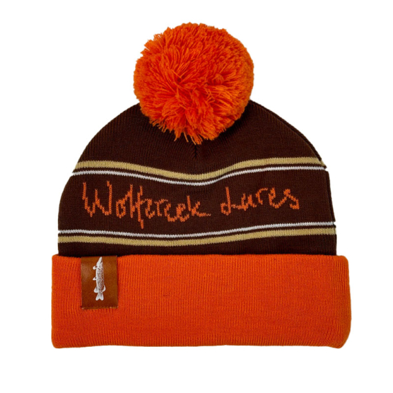 Wolfcreek Classic Logo Pom Pom Beanie - Orange/Brown in the group Clothes & Shoes / Caps & Headwear / Beanies & Hats at Sportfiskeprylar.se (WCL-05-POMPOM-01-ORANGE-B)