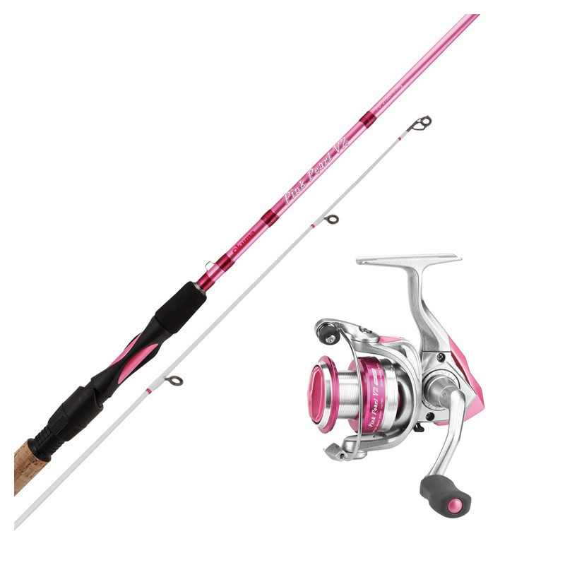 Kids Push Button Spincast Fishing Pole Starter Kit Pink Rod and Reel 4 Ft 